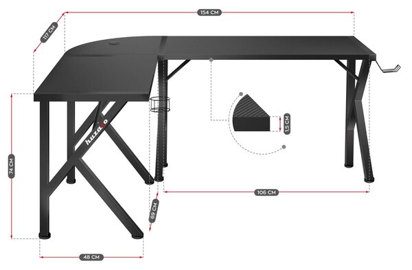 Rohový PC stolek Hyperion 6.3 (černá)