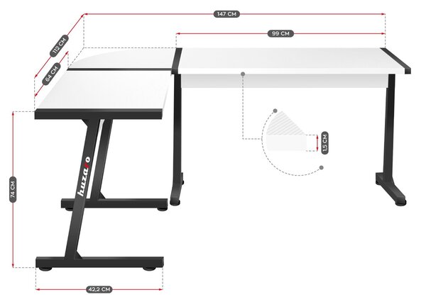 Rohový PC stolek Hyperion 6.0 (černá + bílá)