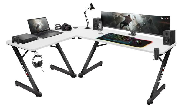 Rohový PC stolek Hyperion 7.0 (černá + bílá)