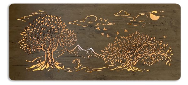 "Tři duby" světelný obraz 230V 90x40cm provedení povrchu: bříza