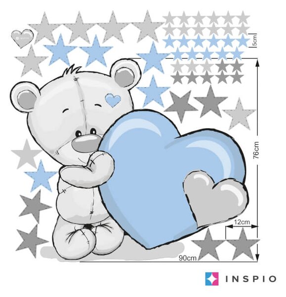 INSPIO Samolepky do dětského pokoje - Medvídek s hvězdami v modré barvě