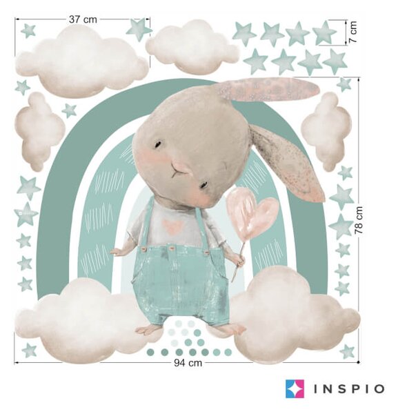 INSPIO Nálepka na zeď do dětského pokoje - Zajíček s duhou a jménem