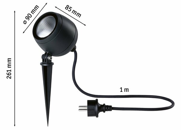 PAULMANN LED bodové zahradní světlo Kikolo IP65 90mm 3000K 8W 230V 20° antracit hliník/umělá hmota