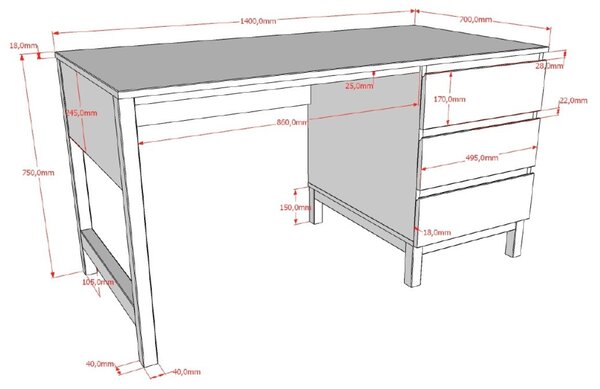 Bílý dřevěný psací stůl Vipack Eva 140 x 70 cm