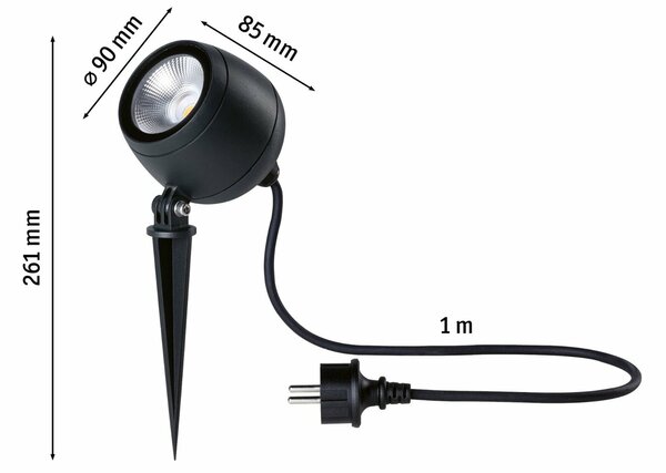 PAULMANN LED bodové zahradní světlo Kikolo IP65 90mm 3000K 8W 230V 60° antracit hliník/umělá hmota