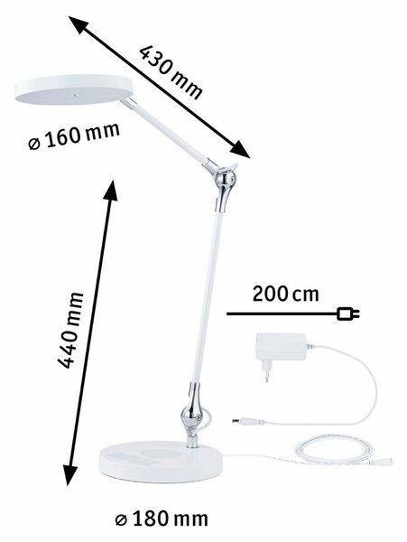 PAULMANN LED stolní lampa na psací stůl Numis Qi CCT 11W bílá