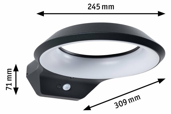 PAULMANN LED venkovní nástěnné svítidlo Anela pohybové čidlo neláká hmyz IP44 245x309mm 2200K 12W 230V antracit hliník