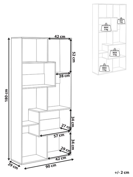 Knihovna se 6 policemi CHATEH 180 cm Světle hnědá