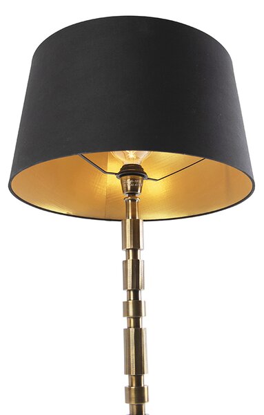 Stolní lampa v art deco stylu bronzová sčerným bavlněným stínítkem 45 cm - Torre