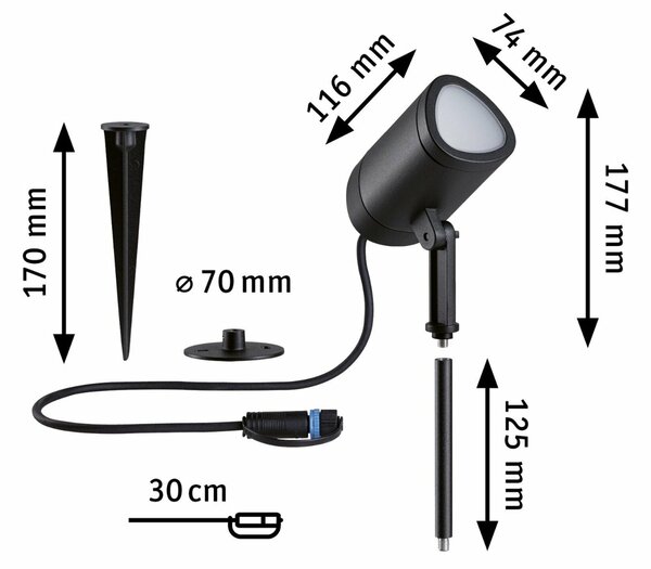 PAULMANN Plug & Shine LED bodové zahradní světlo Smart Home Zigbee Shira IP65 RGBW+ 6,5W antracit