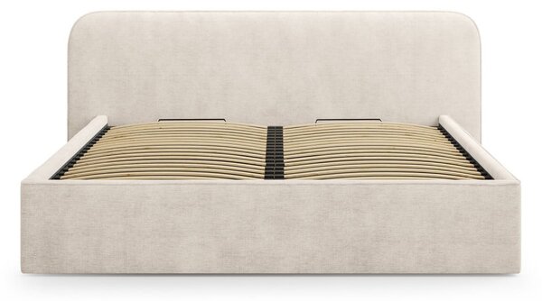 Béžová čalouněná dvoulůžková postel s úložným prostorem s roštem 200x200 cm Elizabeth – Micadoni