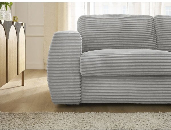 Světle šedá manšestrová pohovka na každodenní spaní/rozkládací 220 cm Hugo – Bobochic Paris