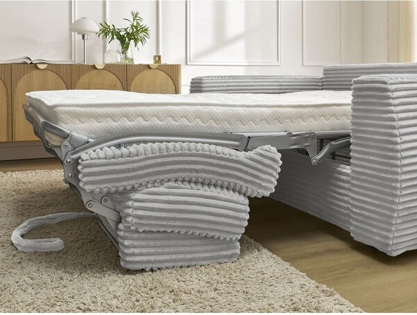Světle šedá manšestrová pohovka na každodenní spaní/rozkládací 220 cm Hugo – Bobochic Paris