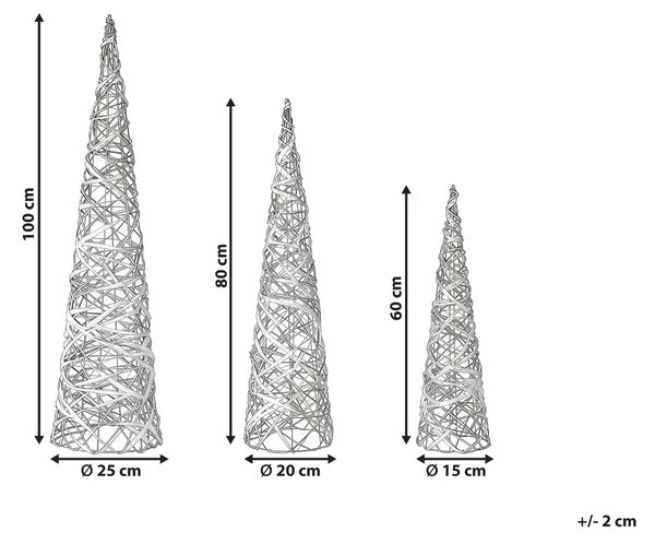 Sada 3 vánočních dekorací TUELSO 60/80/100 cm Vánoční stromek Bílá/Zlatá