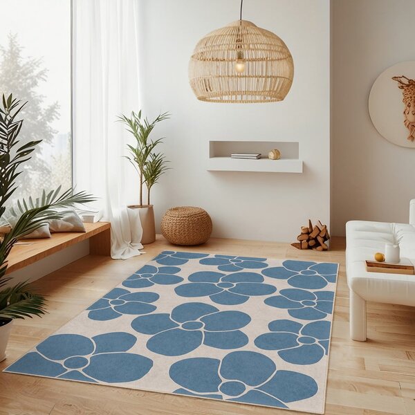 Modrý pratelný koberec 80x150 cm Blue Meadow – Mila Home