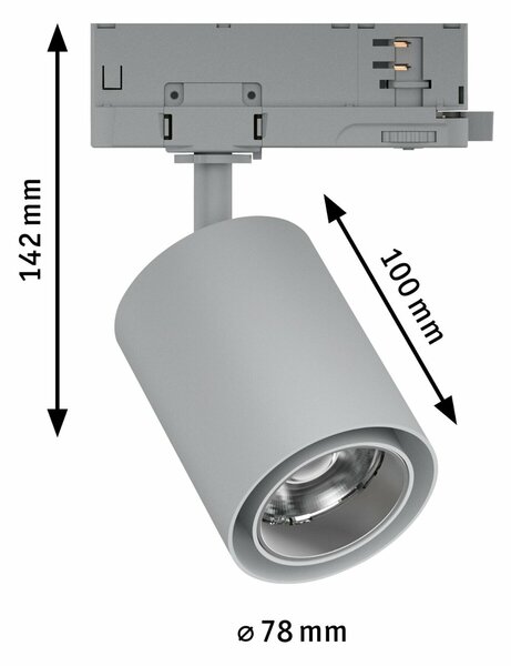 PAULMANN ProRail3 LED lištový spot Kratos 36° 9W 3000K 230V stříbrná