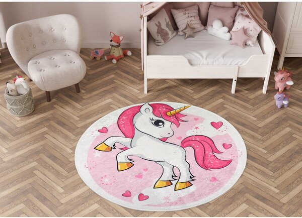 Růžový pratelný dětský koberec ø120 cm Pink Unicorn – Vitaus