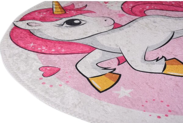 Růžový pratelný dětský koberec ø120 cm Pink Unicorn – Vitaus