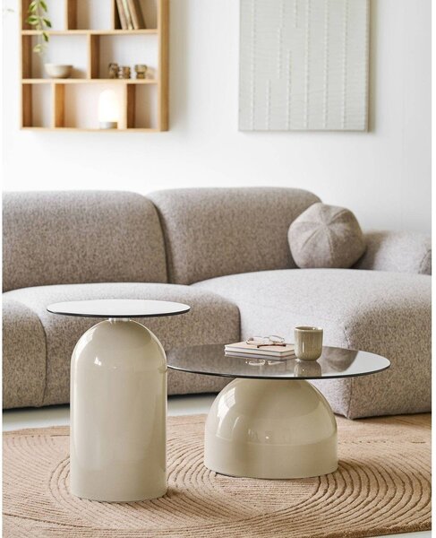 Béžový kulatý konferenční stolek se skleněnou deskou ø 70 cm Ravello – House Nordic