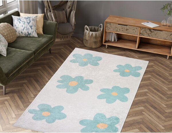 Pratelný dětský koberec v mentolové barvě/slonovinový 60x100 cm Cute Flowers Green – Vitaus