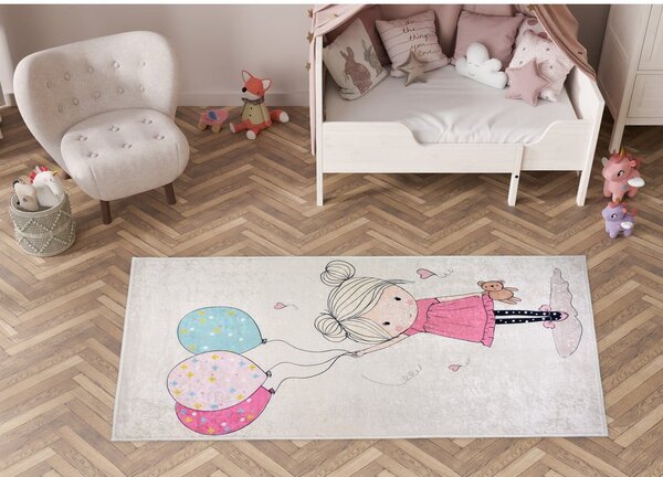 Růžový/slonovinový pratelný dětský koberec 80x120 cm Girl & Baloons – Vitaus
