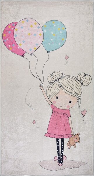Růžový/slonovinový pratelný dětský koberec 80x120 cm Girl & Baloons – Vitaus
