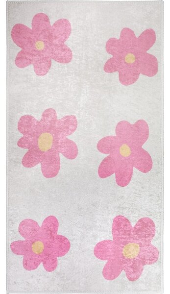 Růžový/slonovinový pratelný dětský koberec 80x150 cm Cute Flowers Pink – Vitaus