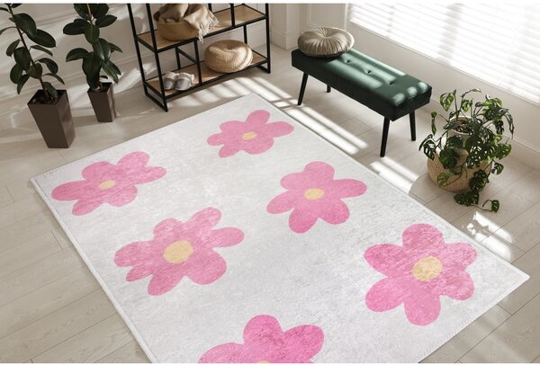 Růžový/slonovinový pratelný dětský koberec 80x150 cm Cute Flowers Pink – Vitaus
