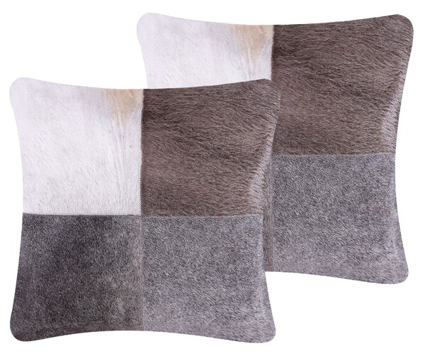 Sada 2 dekorativních polštářů NELLAD Kůže 45 x 45 cm Šedá Patchwork
