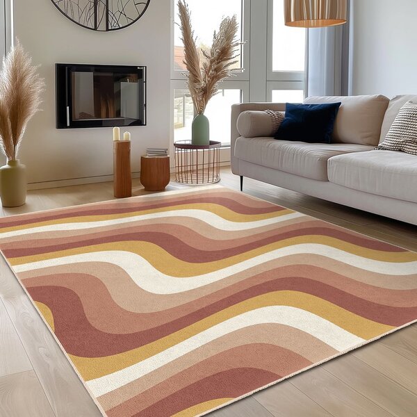 Okrově žlutý/starorůžový pratelný běhoun 60x230 cm Creamy Strawberry Swirl – Mila Home