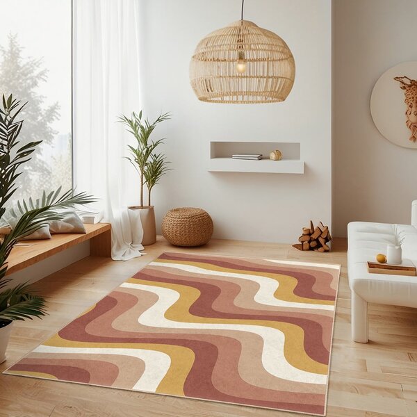 Okrově žlutý/starorůžový pratelný běhoun 60x230 cm Creamy Strawberry Swirl – Mila Home