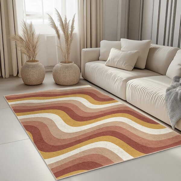 Okrově žlutý/starorůžový pratelný běhoun 60x230 cm Creamy Strawberry Swirl – Mila Home