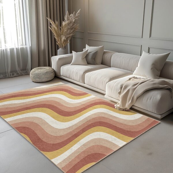 Okrově žlutý/starorůžový pratelný běhoun 60x230 cm Creamy Strawberry Swirl – Mila Home