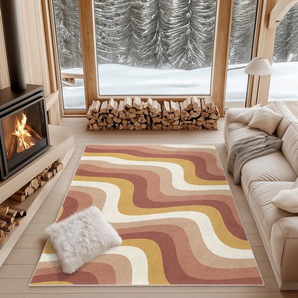 Okrově žlutý/starorůžový pratelný běhoun 60x230 cm Creamy Strawberry Swirl – Mila Home