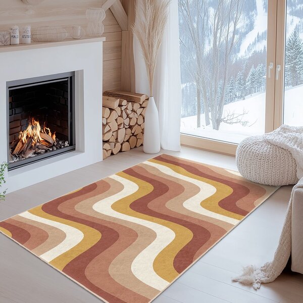 Okrově žlutý/starorůžový pratelný běhoun 60x230 cm Creamy Strawberry Swirl – Mila Home