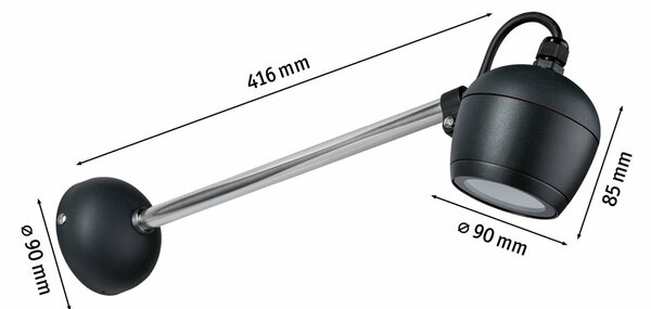 PAULMANN Venkovní nástěnné svítidlo Kikolo IP65 90mm 3000K 8W 230V 60° antracit hliník/umělá hmota