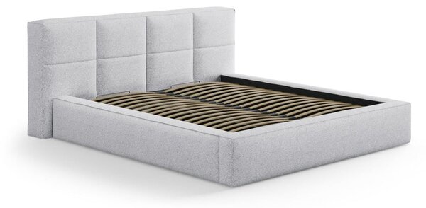 Světle šedá čalouněná dvoulůžková postel s úložným prostorem s roštem 160x200 cm Simon – Micadoni