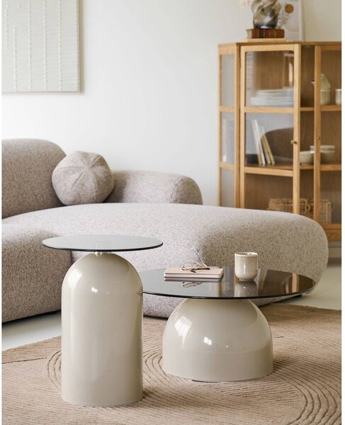 Béžový kulatý konferenční stolek se skleněnou deskou ø 70 cm Ravello – House Nordic