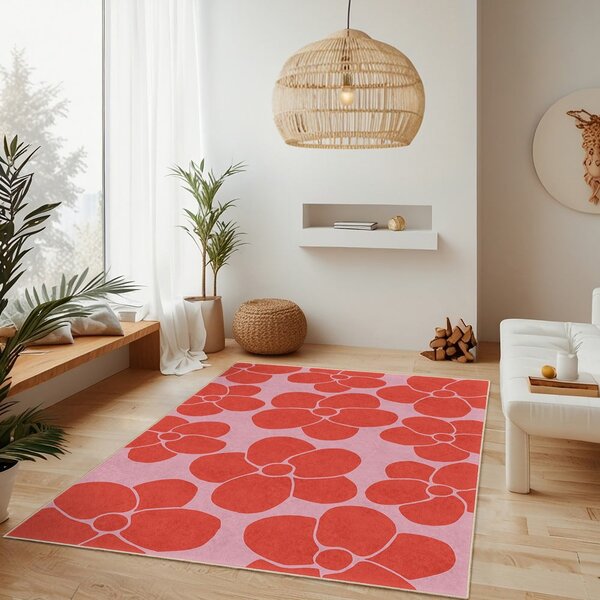 Červený/růžový pratelný běhoun 60x230 cm Poppy Fields – Mila Home