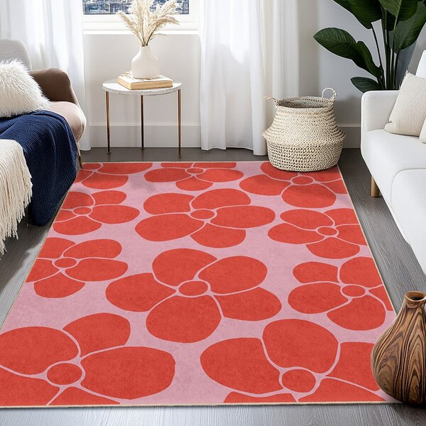 Červený/růžový pratelný běhoun 60x230 cm Poppy Fields – Mila Home