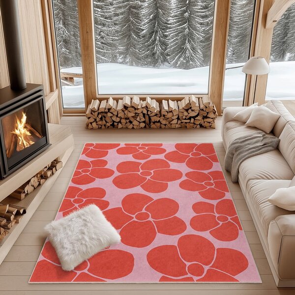 Červený/růžový pratelný běhoun 60x230 cm Poppy Fields – Mila Home