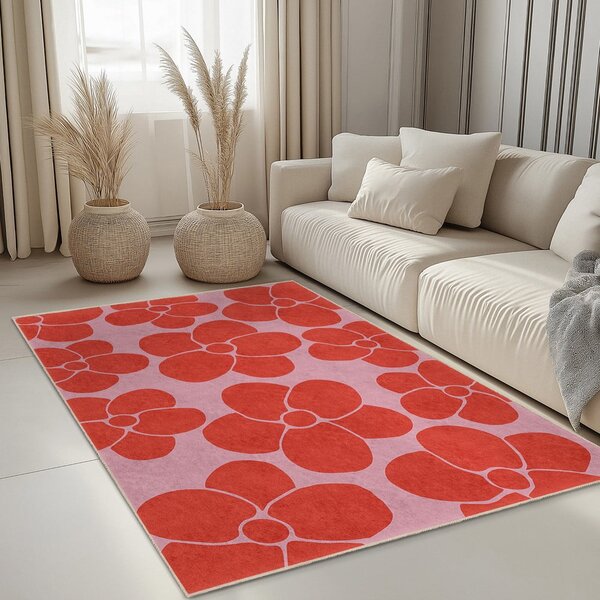 Červený/růžový pratelný běhoun 60x230 cm Poppy Fields – Mila Home
