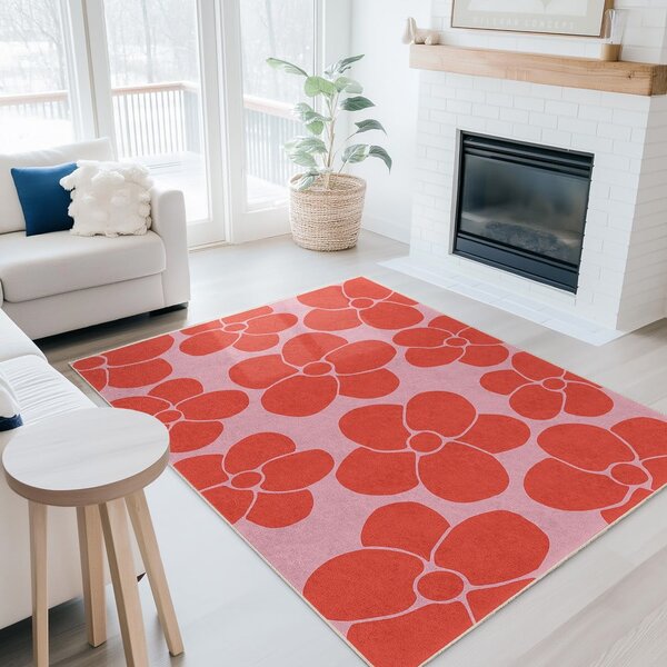 Červený/růžový pratelný běhoun 60x230 cm Poppy Fields – Mila Home