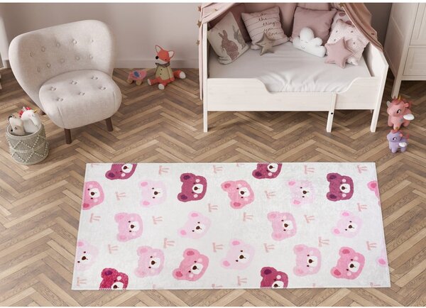 Růžový/slonovinový pratelný dětský koberec 60x100 cm Cute Teddies Pink – Vitaus