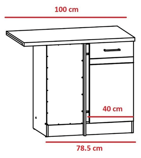 Kuchyňská skříňka Junona Ramka rohová 100 cm, levá, dub bernstein/kašmír