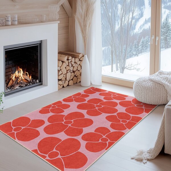 Červený/růžový pratelný běhoun 60x230 cm Poppy Fields – Mila Home