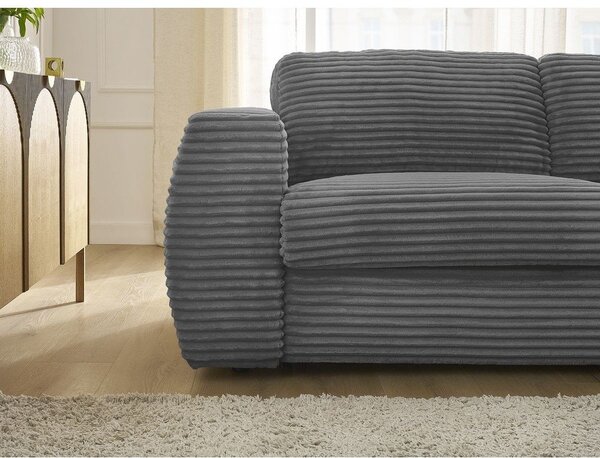 Tmavě šedá manšestrová pohovka na každodenní spaní/rozkládací 220 cm Hugo – Bobochic Paris