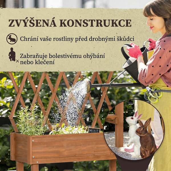 Vyvýšený květináč / záhon s odkládací policí a kolečky, dřevo masiv, 79 x 29 x 130 cm 845-899V00BN