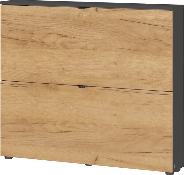Výklopný závěsný botník v dekoru dubu v antracitovo-přírodní barvě 100x85x19 cm Renell – Germania