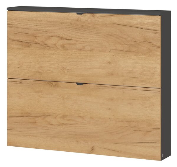 Výklopný závěsný botník v dekoru dubu v antracitovo-přírodní barvě 100x85x19 cm Renell – Germania